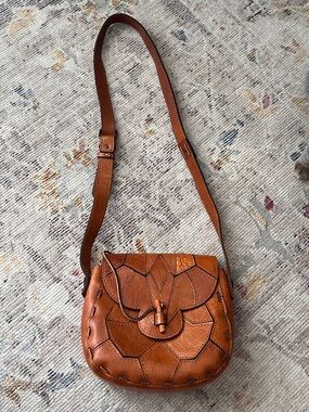 Patricia Nash Cognac Patchwork Leather Crossbody Bag